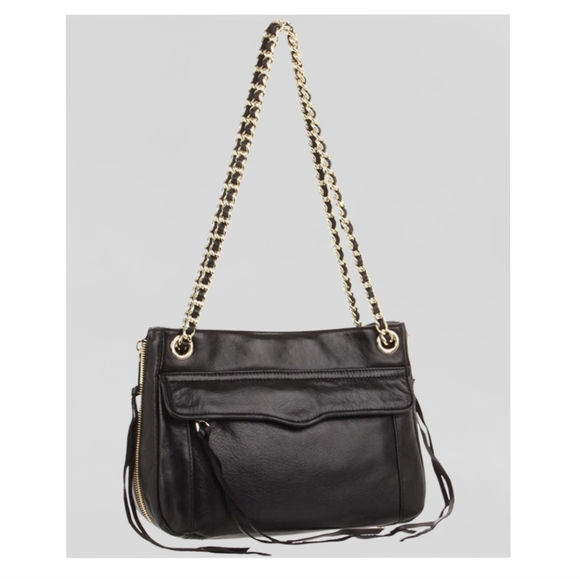 Rebecca Minkoff Black Leather Medium Convertible Shoulder Bag Gold Hardware - Picture 1 of 8